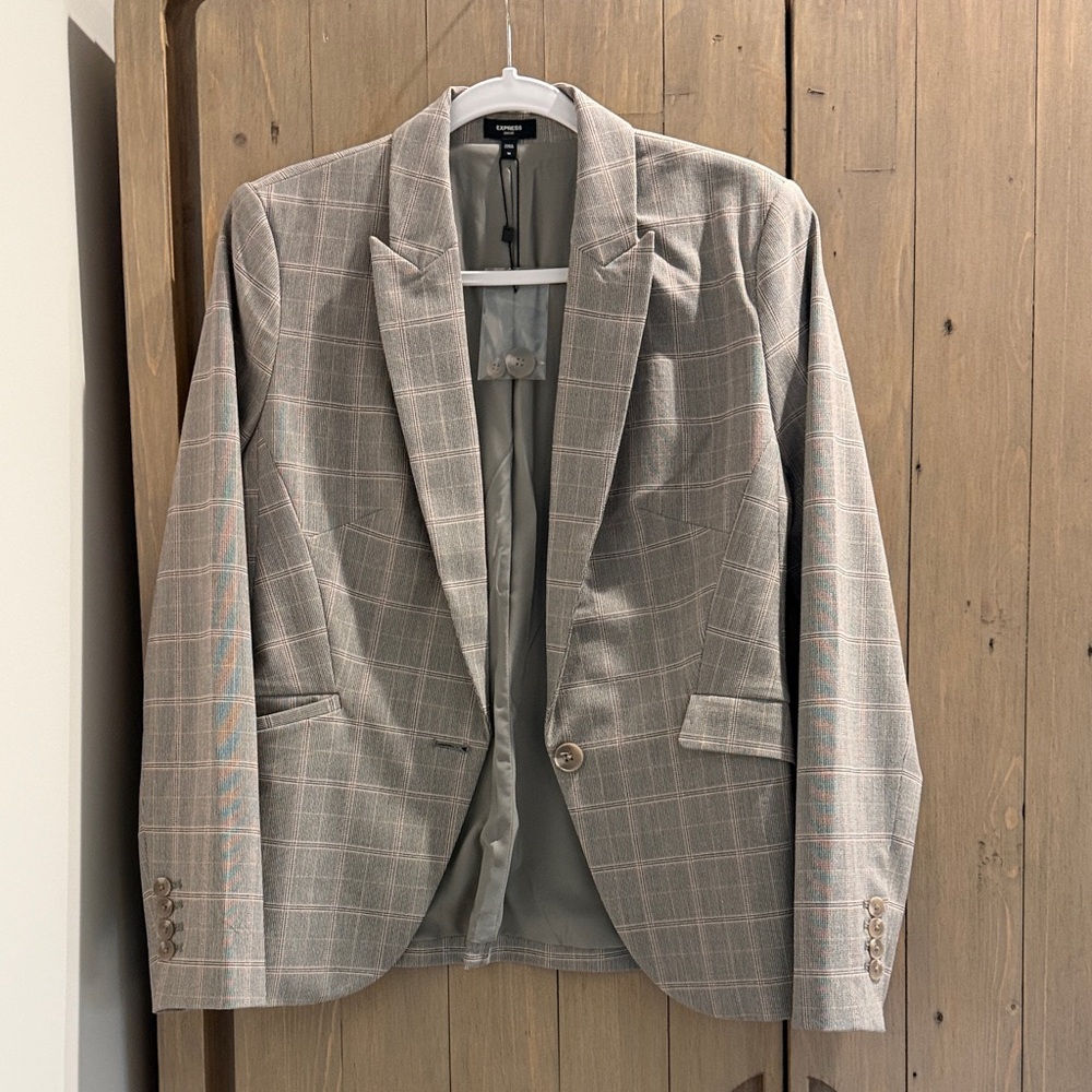 Express Beige Checkered Blazer